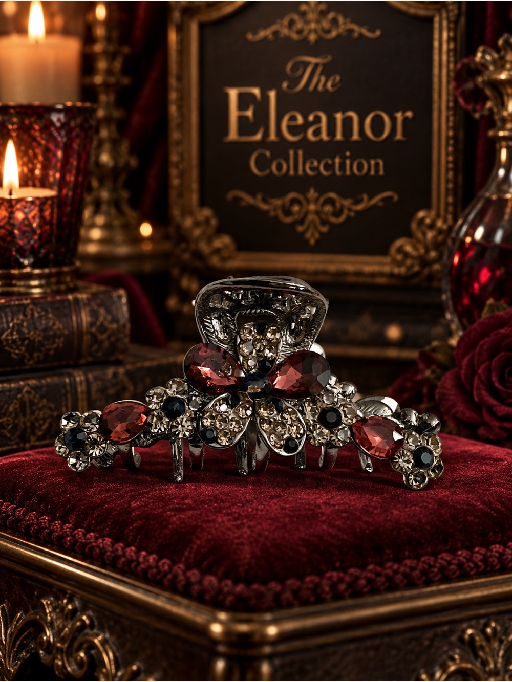 The Eleanor Collection Black Cherry Crystal Rhinestone Butterfly Hair Claw Clip